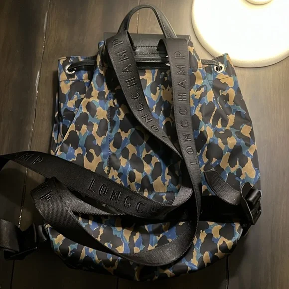 Longchamp Le Pliage Leopard Print Small Leather-Trim 